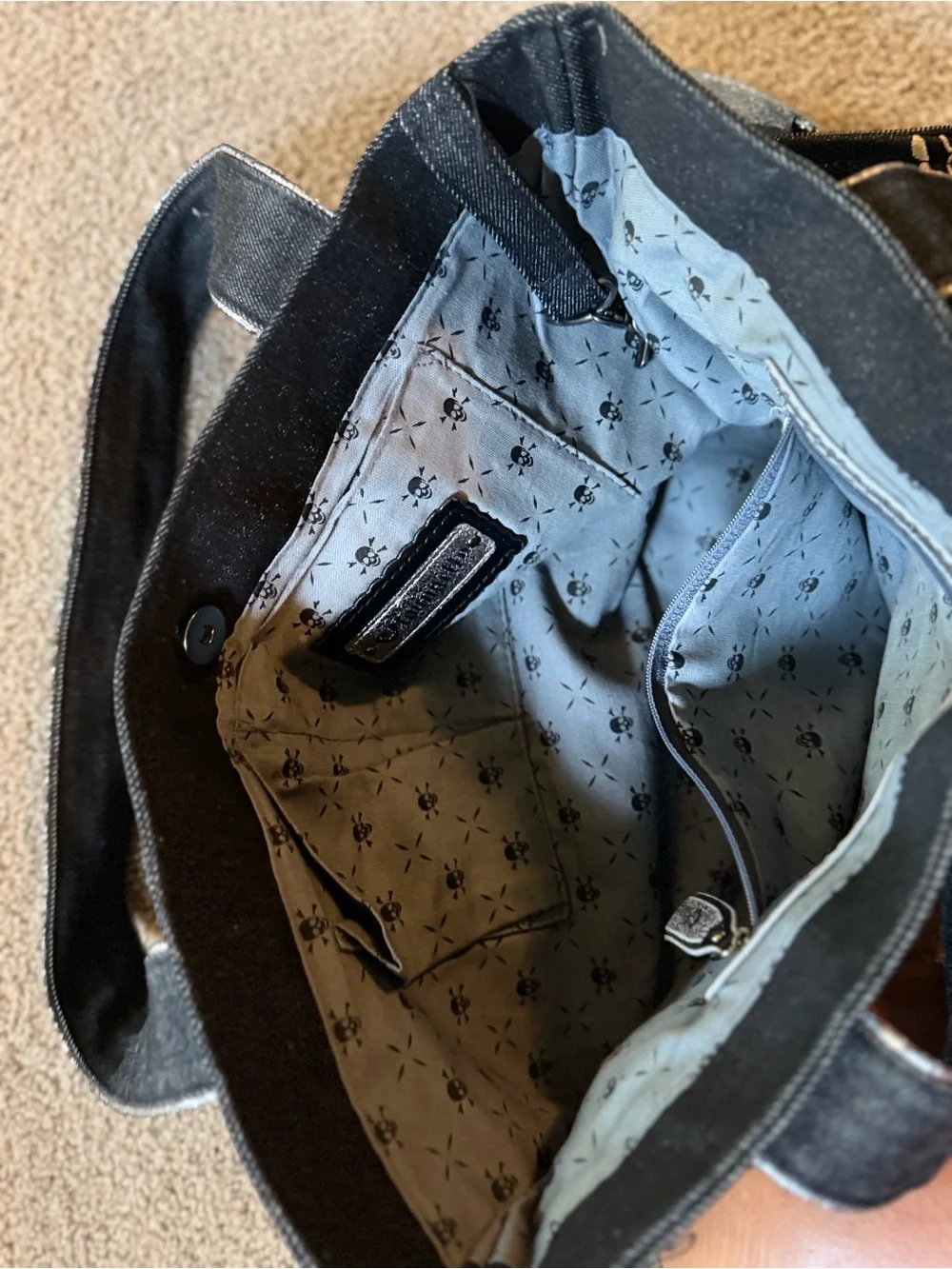 Loungefly Black Skull Pattern Tote Bag & two different style wallets that match
